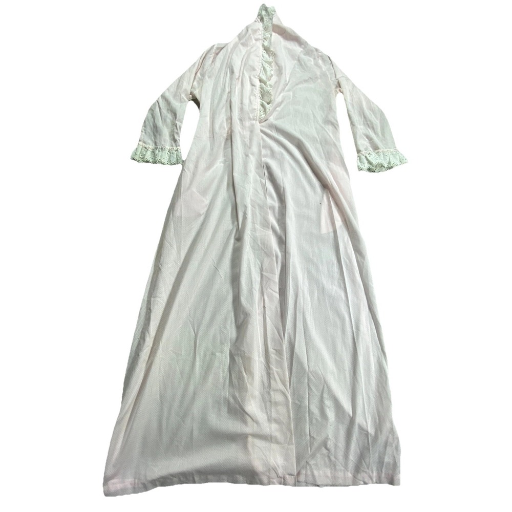 Vintage‎ Nightgown Robe Womens L Pink Swiss Dot Eyelet Lace Trim Retro Sleepwear